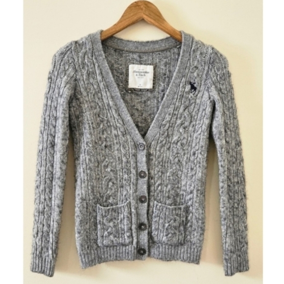 Abercrombie & Fitch Sweaters - Abercrombie & Fitch Y2K Alpaca Wool Blend Gray Cableknit Cardigan Sweater VTG